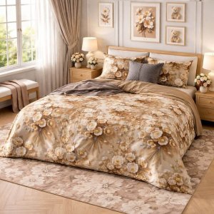 Makhmal 7D digital print king size bed sheet set 108*129