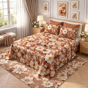 Makhmal 7D digital print king size bed sheet set 108*117