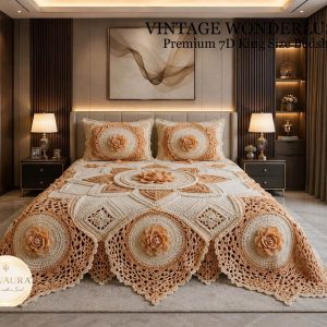 Fantasy King Faux Quilting Effects 7D Digital Panel Super King Bedsheet Set 110 × 110 Inches