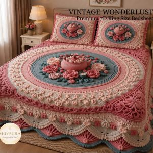 Fantasy King Faux Quilting Effects 7D Digital Panel Super King Bedsheet Set 110 × 110 Inches