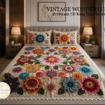 Fantasy King Faux Quilting Effects 7D Digital Panel Super King Bedsheet Set 110 × 110 Inches