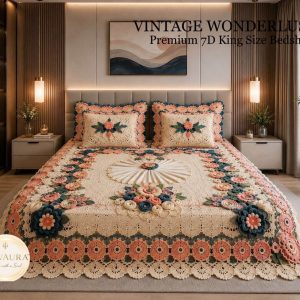 Fantasy King Faux Quilting Effects 7D Digital Panel Super King Bedsheet Set 110 × 110 Inches