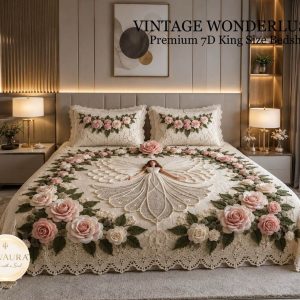 Fantasy King Faux Quilting Effects 7D Digital Panel Super King Bedsheet Set 110 × 110 Inches