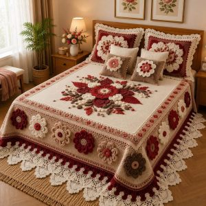 Fantasy King Faux Quilting Effects 7D Digital Panel Super King Bedsheet Set 110 × 110 Inches