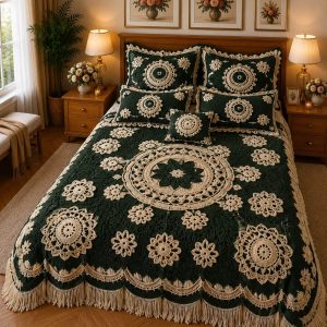 Fantasy King Faux Quilting Effects 7D Digital Panel Super King Bedsheet Set 110 × 110 Inches