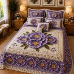 Fantasy King Faux Quilting Effects 7D Digital Panel Super King Bedsheet Set 110 × 110 Inches