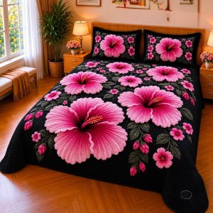 Fantasy King Faux Quilting Effects 7D Digital Panel Super King Bedsheet Set 110 × 110 Inches