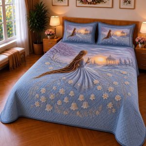 Fantasy King Faux Quilting Effects 7D Digital Panel Super King Bedsheet Set 110 × 110 Inches