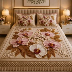 Fantasy King Faux Quilting Effects 7D Digital Panel Super King Bedsheet Set 110 × 110 Inches