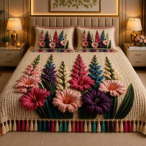 Fantasy King Faux Quilting Effects 7D Digital Panel Super King Bedsheet Set 110 × 110 Inches