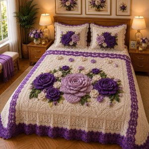 Fantasy King Faux Quilting Effects 7D Digital Panel Super King Bedsheet Set 110 × 110 Inches