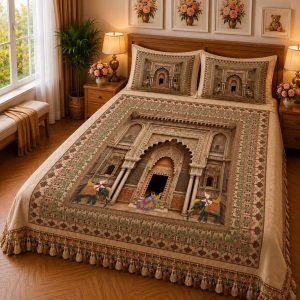 Fantasy King Faux Quilting Effects 7D Digital Panel Super King Bedsheet Set 110 × 110 Inches