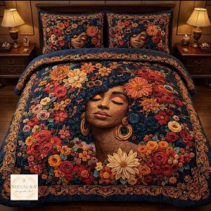 Fantasy King Faux Quilting Effects 7D Digital Panel Super King Bedsheet Set 110 × 110 Inches