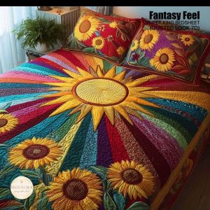 Fantasy King Faux Quilting Effects 7D Digital Panel Super King Bedsheet Set 110 × 110 Inches