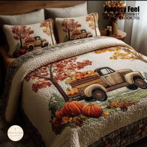 Fantasy King Faux Quilting Effects 7D Digital Panel Super King Bedsheet Set 110 × 110 Inches