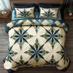 Fantasy King Faux Quilting Effects 7D Digital Panel Super King Bedsheet Set 110 × 110 Inches