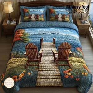 Fantasy King Faux Quilting Effects 7D Digital Panel Super King Bedsheet Set 110 × 110 Inches