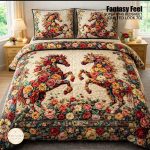 Fantasy King Faux Quilting Effects 7D Digital Panel Super King Bedsheet Set 110 × 110 Inches