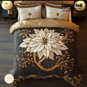 Fantasy King Faux Quilting Effects 7D Digital Panel Super King Bedsheet Set 110 × 110 Inches