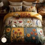 Fantasy King Faux Quilting Effects 7D Digital Panel Super King Bedsheet Set 110 × 110 Inches