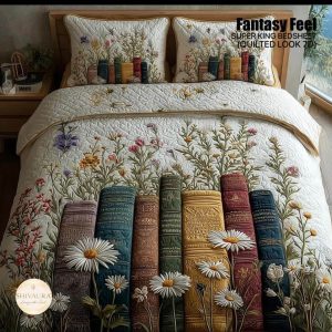 Fantasy King Faux Quilting Effects 7D Digital Panel Super King Bedsheet Set 110 × 110 Inches
