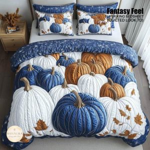 Fantasy King Faux Quilting Effects 7D Digital Panel Super King Bedsheet Set 110 × 110 Inches