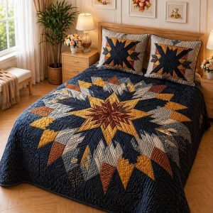 Fantasy King Faux Quilting Effects 7D Digital Panel Super King Bedsheet Set 110 × 110 Inches