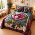 Fantasy King Faux Quilting Effects 7D Digital Panel Super King Bedsheet Set 110 × 110 Inches