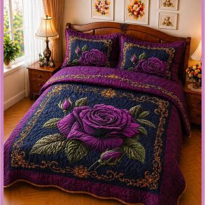 Fantasy King Faux Quilting Effects 7D Digital Panel Super King Bedsheet Set 110 × 110 Inches