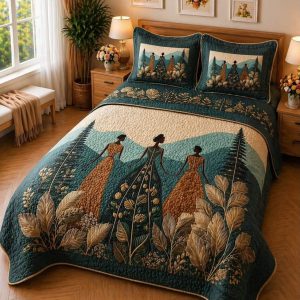 Fantasy King Faux Quilting Effects 7D Digital Panel Super King Bedsheet Set 110 × 110 Inches