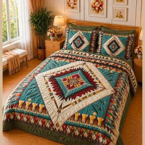 Fantasy King Faux Quilting Effects 7D Digital Panel Super King Bedsheet Set 110 × 110 Inches