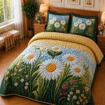 Fantasy King Faux Quilting Effects 7D Digital Panel Super King Bedsheet Set 110 × 110 Inches