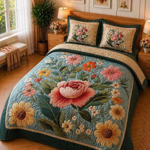 Fantasy King Faux Quilting Effects 7D Digital Panel Super King Bedsheet Set 110 × 110 Inches