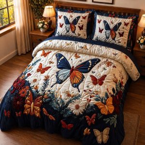 Fantasy King Faux Quilting Effects 7D Digital Panel Super King Bedsheet Set 110 × 110 Inches