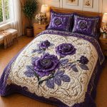 Fantasy King Faux Quilting Effects 7D Digital Panel Super King Bedsheet Set 110 × 110 Inches