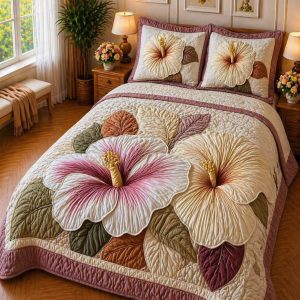 Fantasy King Faux Quilting Effects 7D Digital Panel Super King Bedsheet Set 110 × 110 Inches