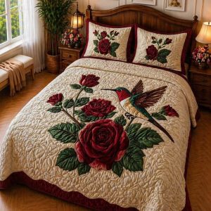 Fantasy King Faux Quilting Effects 7D Digital Panel Super King Bedsheet Set 110 × 110 Inches